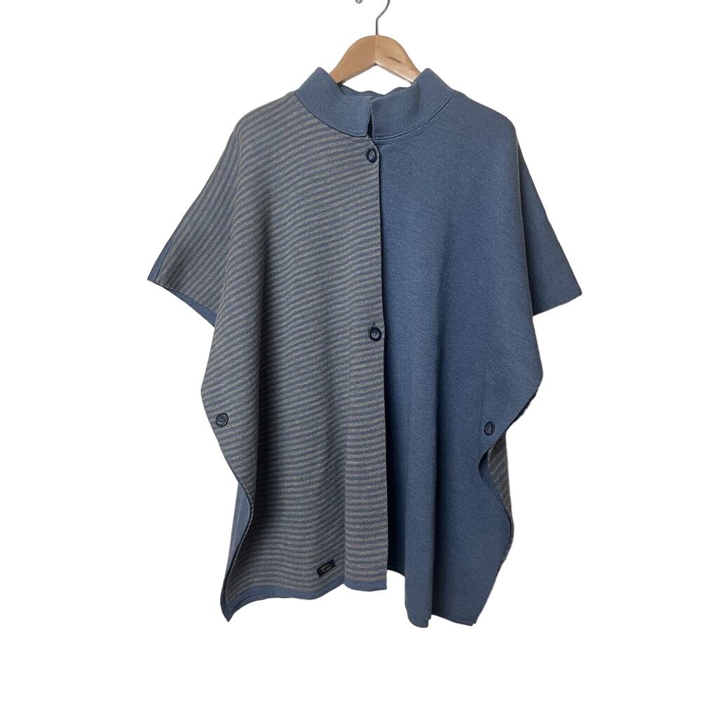 Nature & Laine Blue Wool Poncho Cardigan Made in France One Size